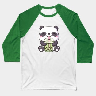 Cute Little Panda Drinking Matcha Boba Tea Baseball T-Shirt